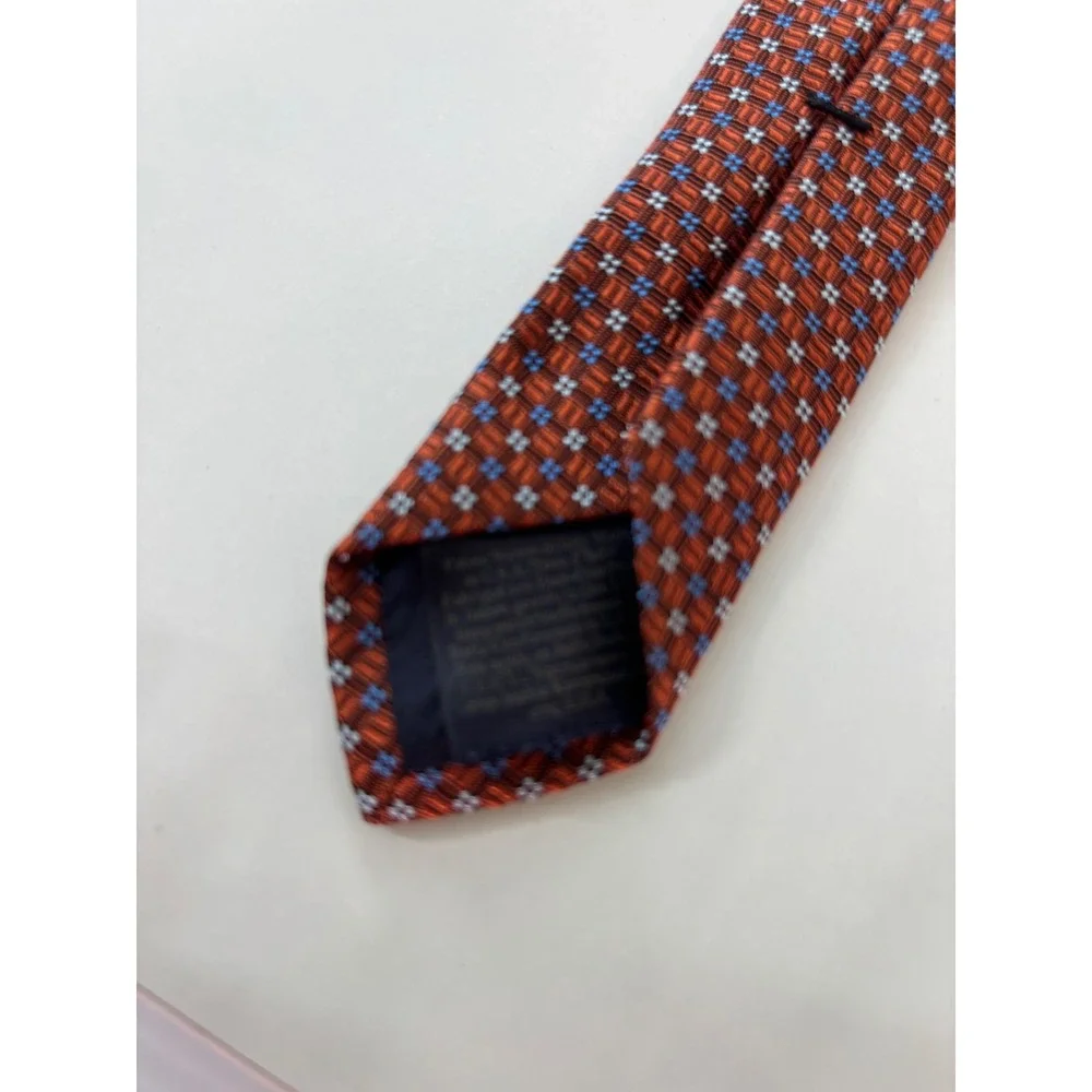 Brooks Brothers Makers Silk Tie Burnt Orange Blue Geometric Micro Pattern Mens